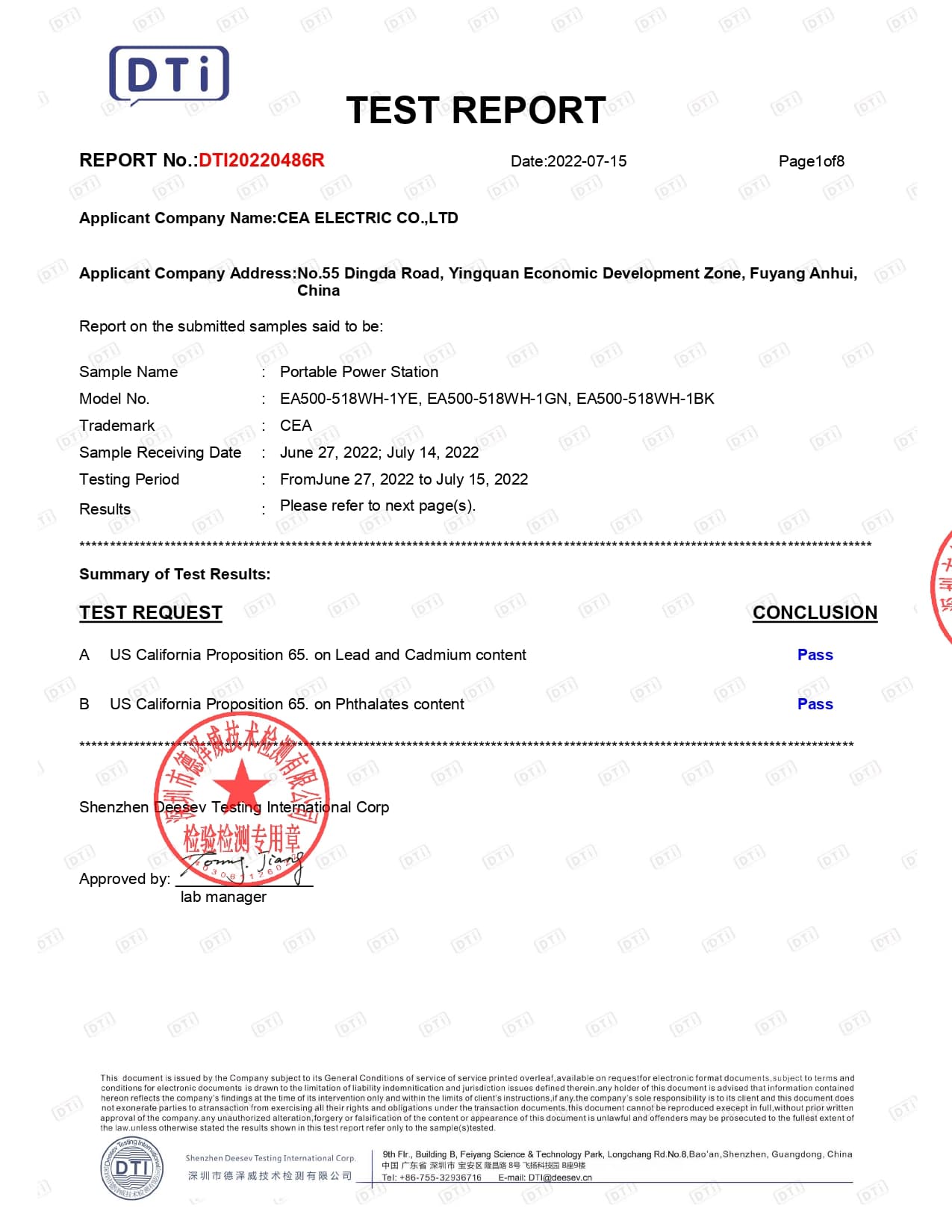 500W Portable Power Station CA65 Certification