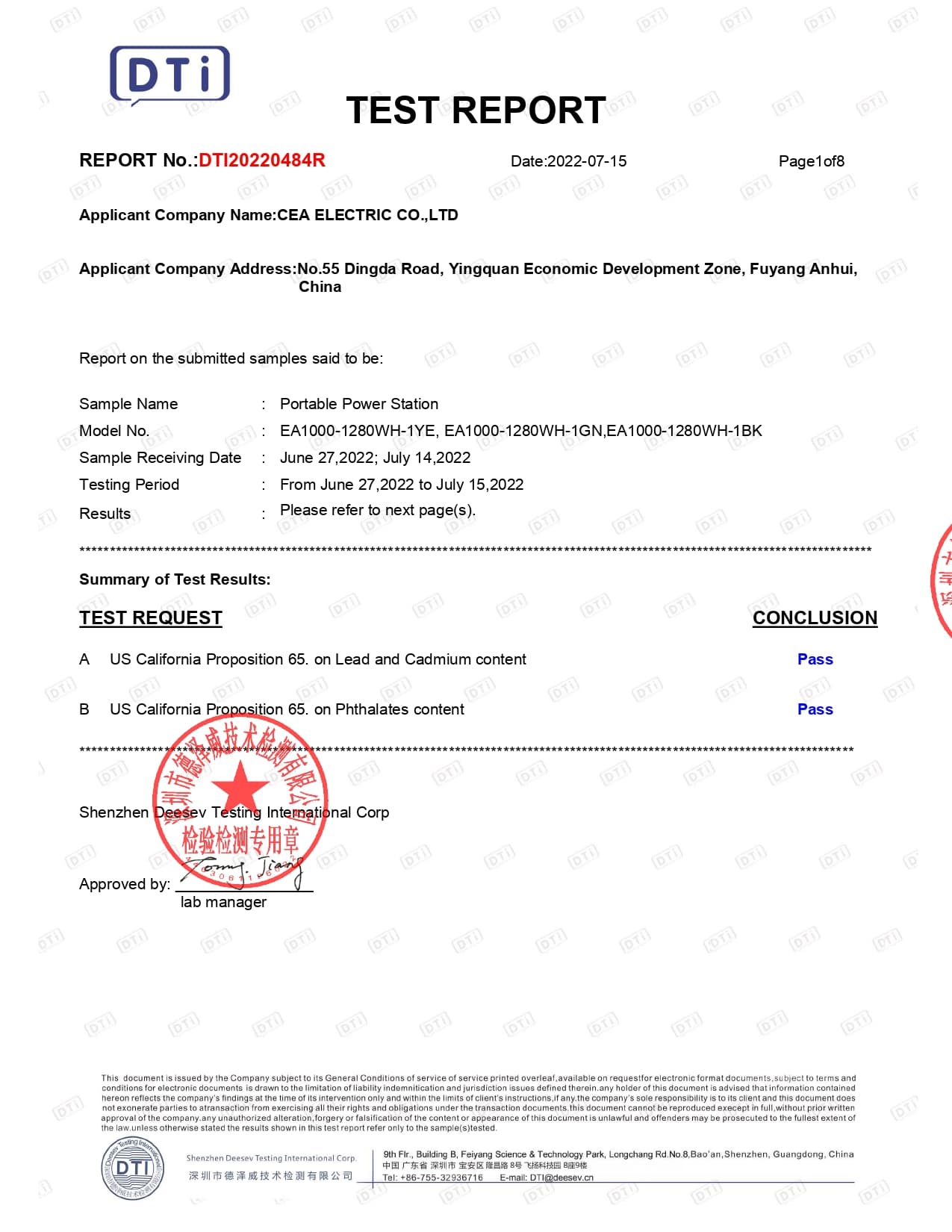 1000W Portable Power Station CA65 Certification